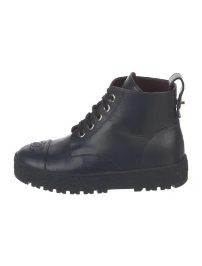 Pre-owned Chanel 2021 Interlocking Cc Logo Combat Boots In Blue