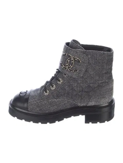 Pre-owned Chanel 2021 Interlocking Cc Logo Combat Boots In Blue