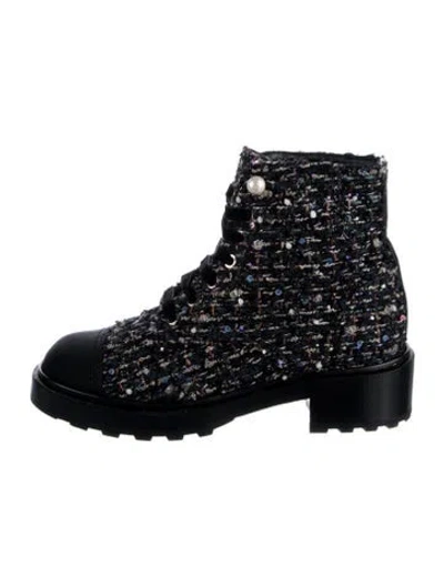 Pre-owned Chanel 2021 Interlocking Cc Logo Combat Boots In Blue