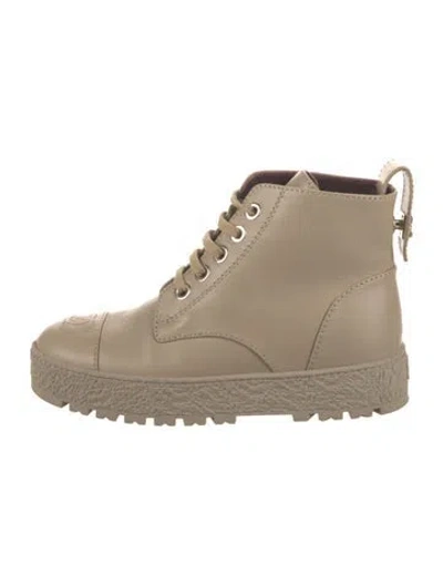 Pre-owned Chanel 2021 Interlocking Cc Logo Combat Boots In Neutrals