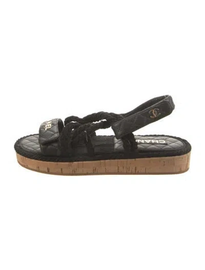 Pre-owned Chanel 2021 Interlocking Cc Logo Espadrilles In Black