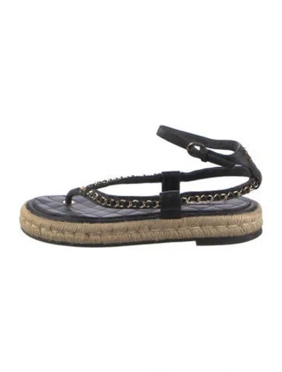 Pre-owned Chanel 2021 Interlocking Cc Logo Espadrilles In Black