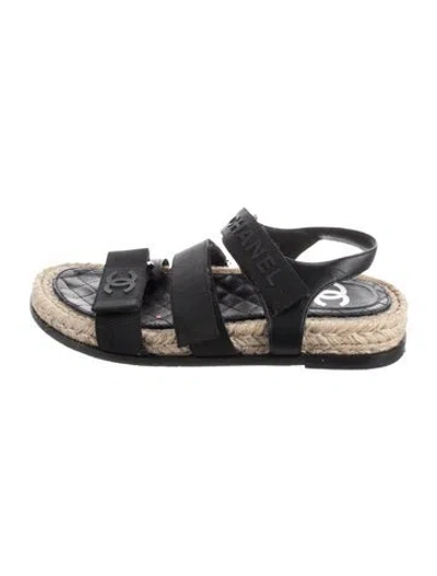 Pre-owned Chanel 2021 Interlocking Cc Logo Espadrilles In Black