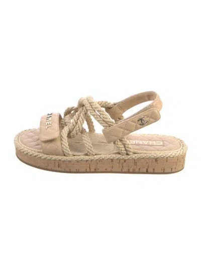 Pre-owned Chanel 2021 Interlocking Cc Logo Espadrilles In Neutral