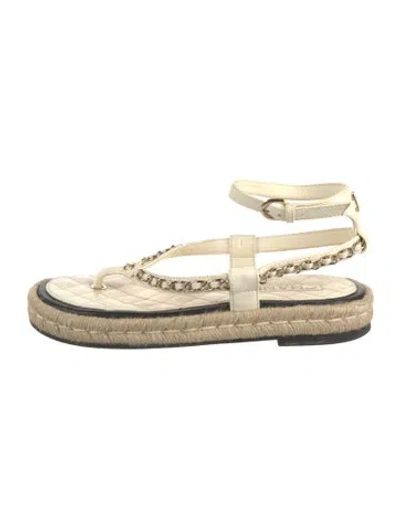 Pre-owned Chanel 2021 Interlocking Cc Logo Espadrilles In Neutrals