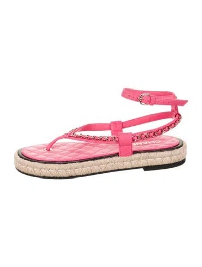Pre-owned Chanel 2021 Interlocking Cc Logo Espadrilles In Pink