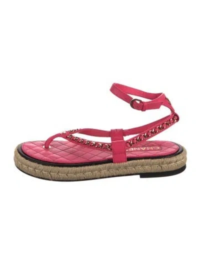 Pre-owned Chanel 2021 Interlocking Cc Logo Espadrilles In Pink