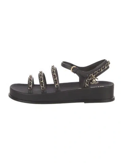 Pre-owned Chanel 2021 Interlocking Cc Logo Gladiator Sandals In Black