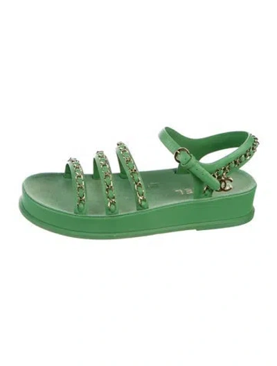 Pre-owned Chanel 2021 Interlocking Cc Logo Gladiator Sandals In Green