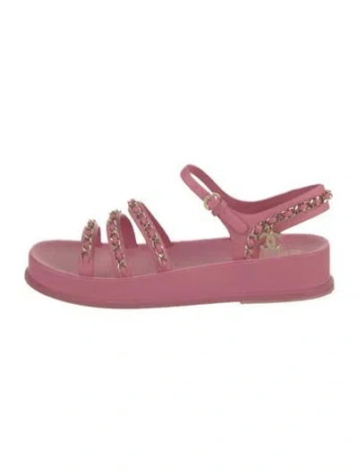 Pre-owned Chanel 2021 Interlocking Cc Logo Gladiator Sandals In Pink