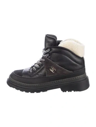 Pre-owned Chanel 2021 Interlocking Cc Logo Hiking Boots In Black