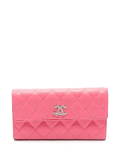 Pre-owned Chanel 2021 Interlocking Cc-logo Long Wallet In 粉色