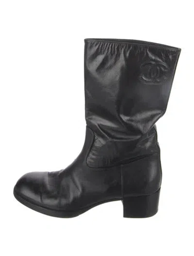 Pre-owned Chanel 2021 Interlocking Cc Logo Moto Boots In Black