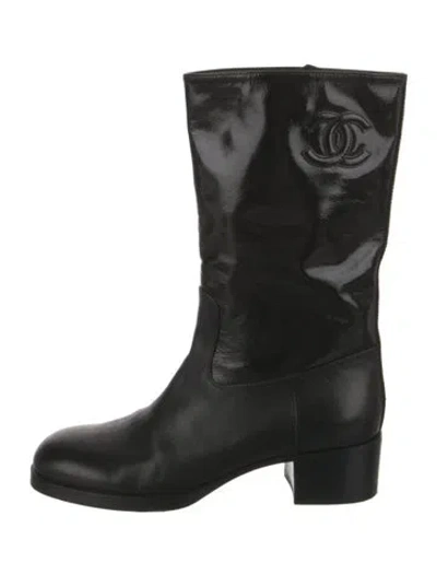 Pre-owned Chanel 2021 Interlocking Cc Logo Moto Boots In Black