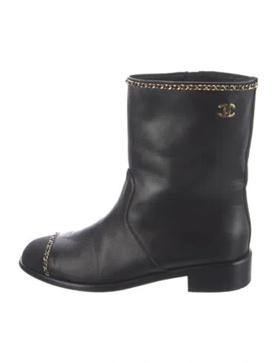 Pre-owned Chanel 2021 Interlocking Cc Logo Moto Boots In Black