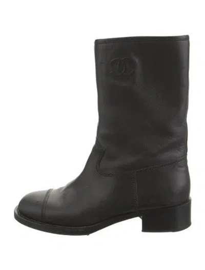 Pre-owned Chanel 2021 Interlocking Cc Logo Moto Boots In Black