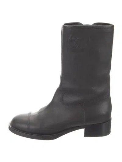 Pre-owned Chanel 2021 Interlocking Cc Logo Moto Boots In Black