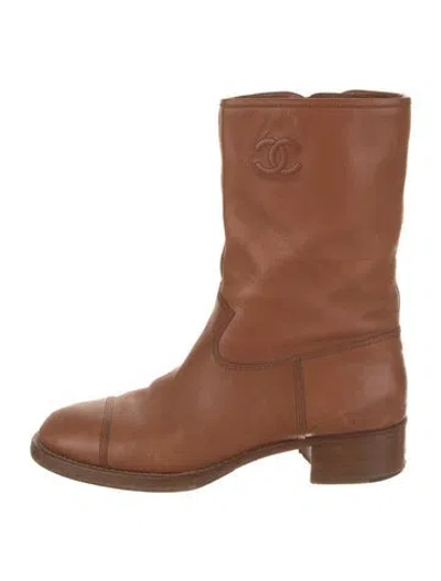 Pre-owned Chanel 2021 Interlocking Cc Logo Moto Boots In Brown