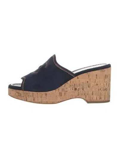 Pre-owned Chanel 2021 Interlocking Cc Logo Mules In Blue