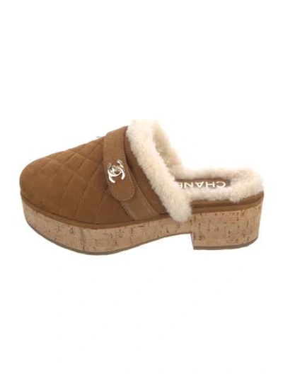 Pre-owned Chanel 2021 Interlocking Cc Logo Mules In Brown