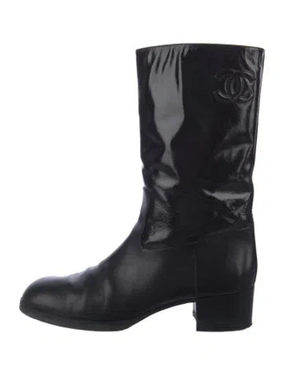 Pre-owned Chanel 2021 Interlocking Cc Logo Rain Boots In Black