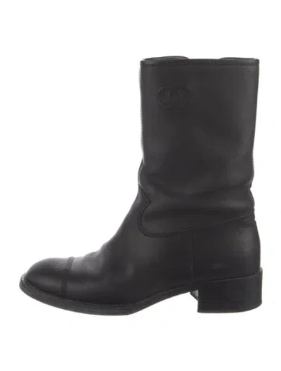 Pre-owned Chanel 2021 Interlocking Cc Logo Riding Boots In Black