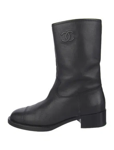 Pre-owned Chanel 2021 Interlocking Cc Logo Riding Boots In Black