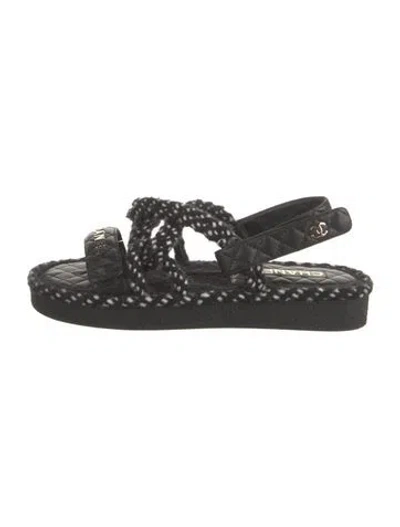 Pre-owned Chanel 2021 Interlocking Cc Logo Sandals In Black