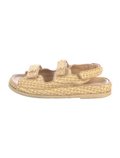 Pre-owned Chanel 2021 Interlocking Cc Logo Sandals In Neutrals