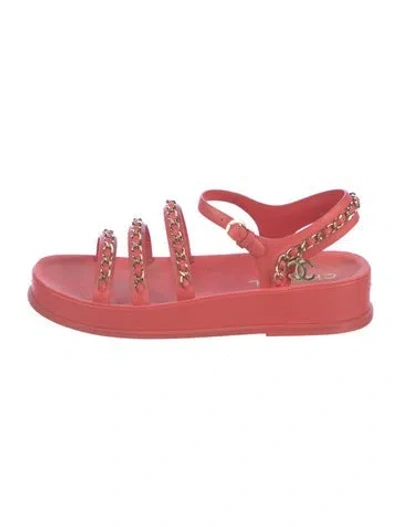 Pre-owned Chanel 2021 Interlocking Cc Logo Sandals In Pink