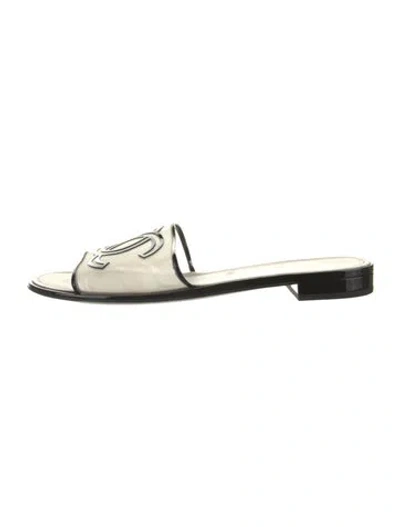 Pre-owned Chanel 2021 Interlocking Cc Logo Slides In Neutral