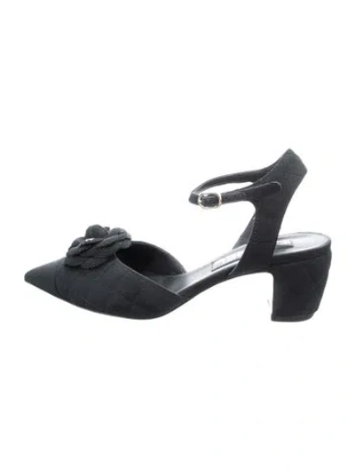 Pre-owned Chanel 2021 Interlocking Cc Logo Slingback Pumps In Black