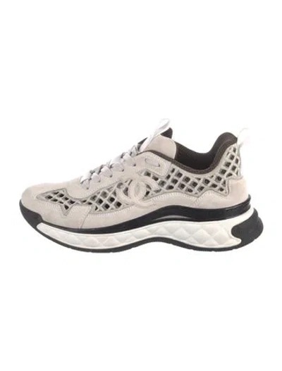 Pre-owned Chanel 2021 Interlocking Cc Logo Sneakers In Grey/neutrals