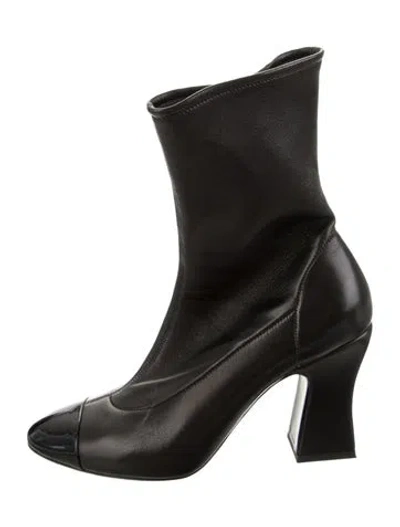 Pre-owned Chanel 2021 Interlocking Cc Logo Sock Boots In Black