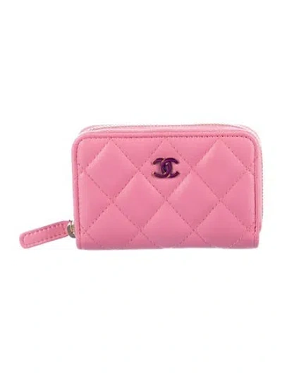 Pre-owned Chanel 2021 Interlocking Cc Logo Wallet In Pink