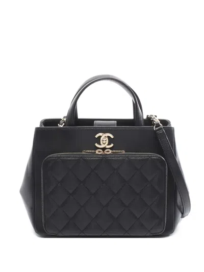 Pre-owned Chanel 2021 Interlocking-cc Tote Bag In Black