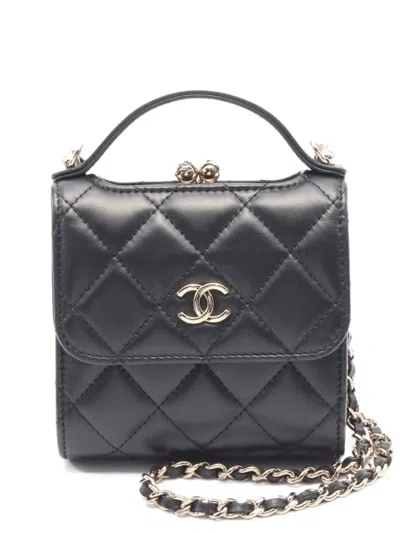 Pre-owned Chanel 2021 Interlocking Cc Two-way Handbag In Black