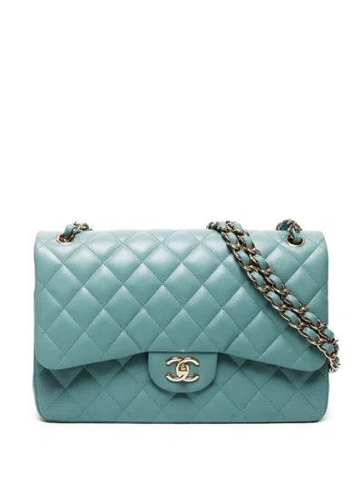 Pre-owned Chanel 2021 Jumbo Double Flap Shoulder Bag In Blue