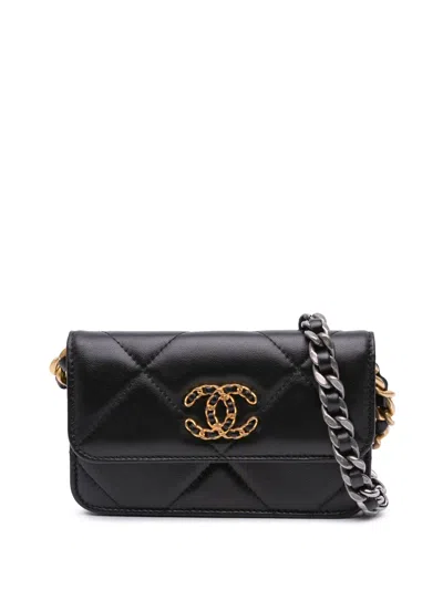 Pre-owned Chanel 2021 Lambskin 19 Flap Coin Purse With Chain Crossbody Bag