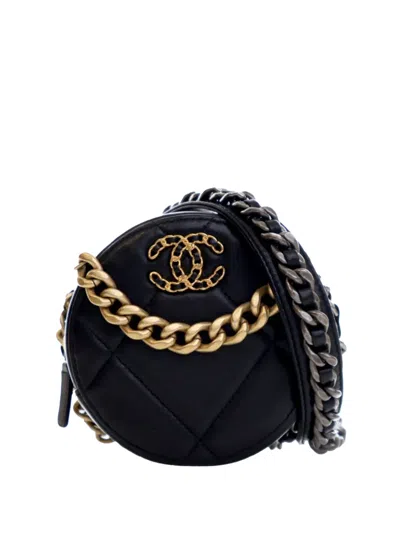 Pre-owned Chanel 2021 Lambskin 19 Round Clutch With Chain Satchel In Black