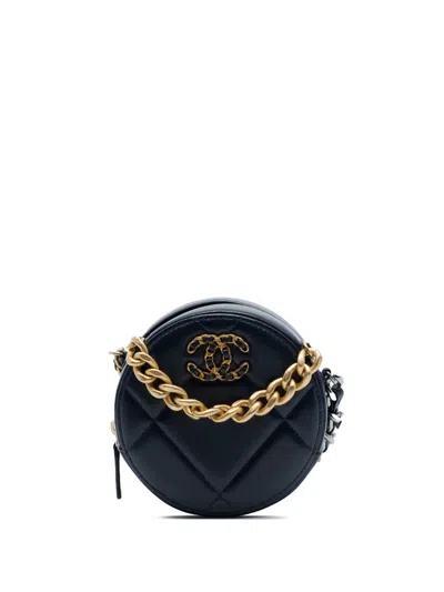 Pre-owned Chanel 2021 Lambskin 19 Round Clutch With Chain Satchel In Blue