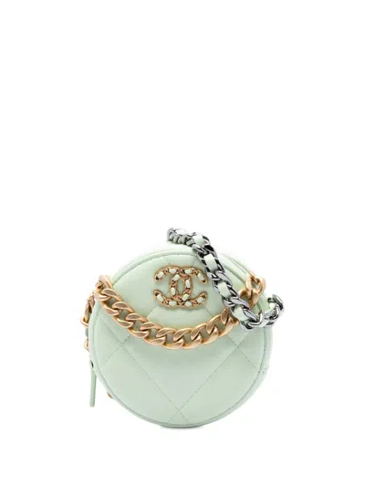 Pre-owned Chanel 2021 Lambskin 19 Round Clutch With Chain Satchel In Green
