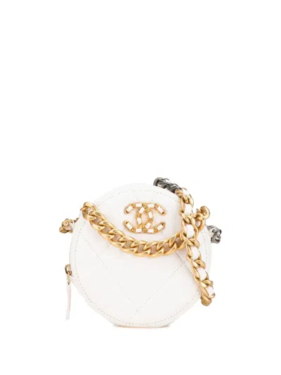 Pre-owned Chanel 2021 Lambskin 19 Round Clutch With Chain Satchel In White