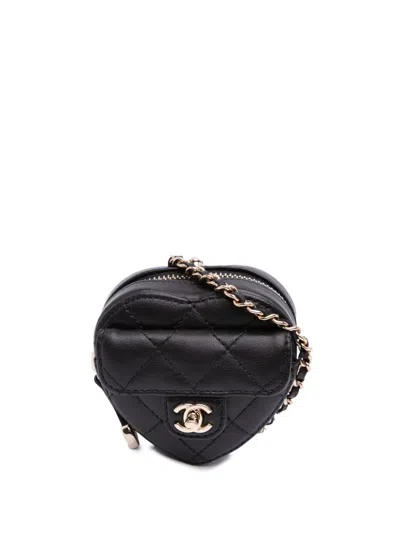 Pre-owned Chanel 2021 Lambskin Cc In Love Heart Necklace Bag Crossbody Bag In Black