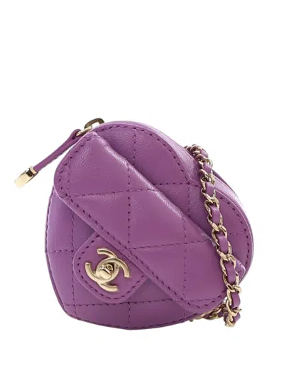 Pre-owned Chanel 2021 Lambskin Cc In Love Heart Necklace Bag Crossbody Bag In Purple
