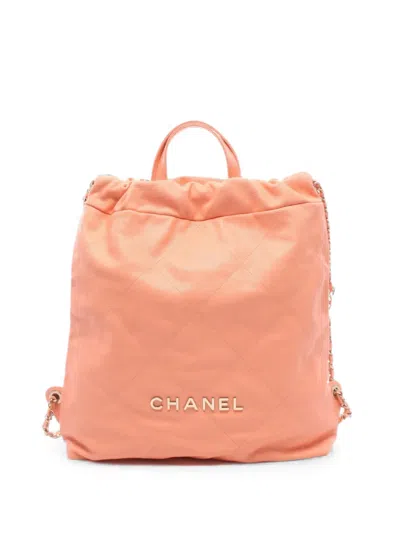 Pre-owned Chanel 2021 Large  22 Diamond-quilted Backpack In Orange