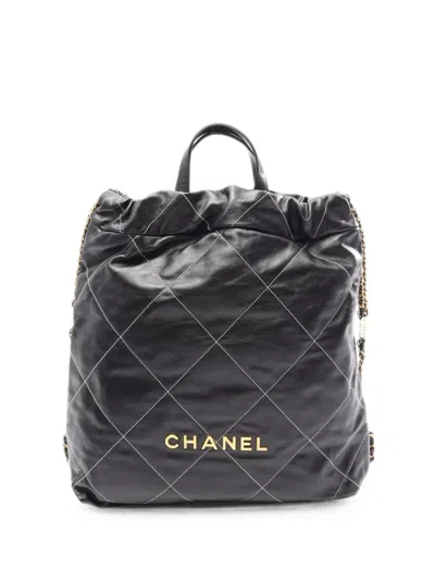 Pre-owned Chanel 2021 Large  22 Quilted Backpack In Black