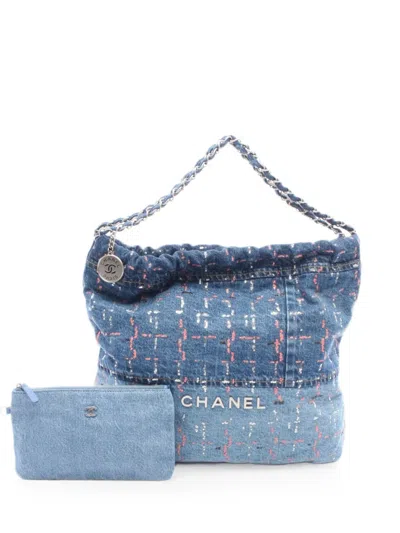 Pre-owned Chanel 2021 Large  22 Sequin Shoulder Bag In Blue