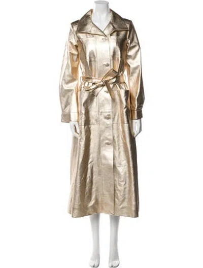 Pre-owned Chanel 2021 Leather Trench Coat In Gold