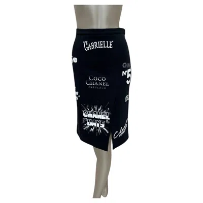 Pre-owned Chanel 2021 Logo Symbols Skirt - Size 38 In Black